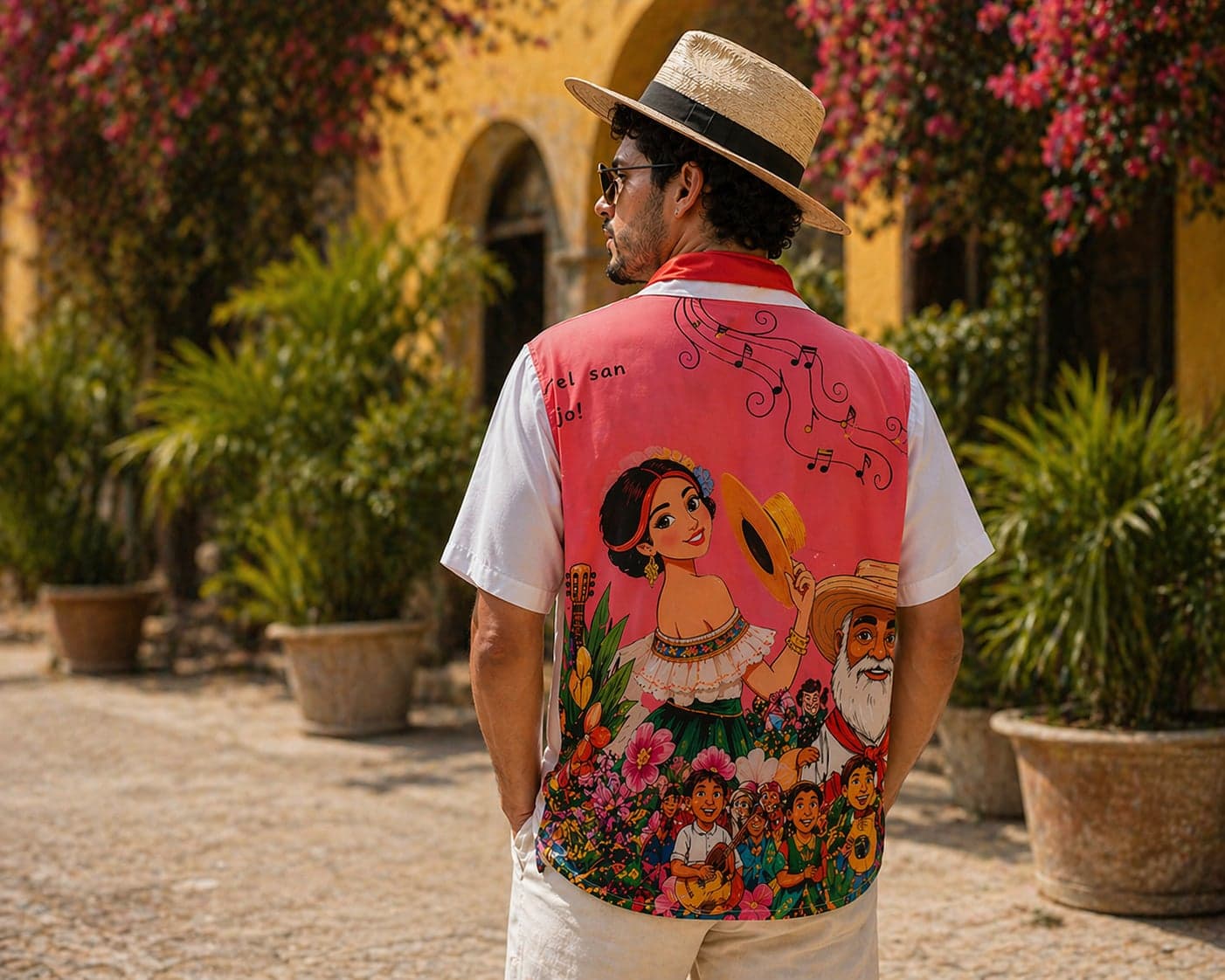 Camisa con estampado de la mujer Sanjuanera y abuelo del Huila
