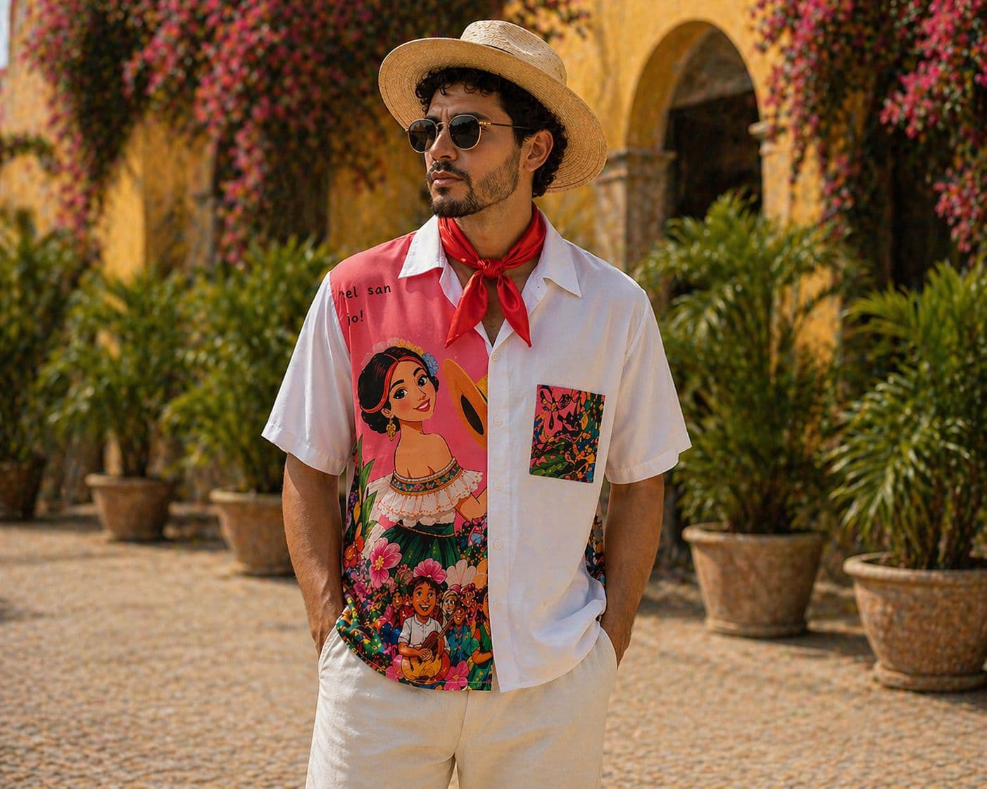 Camisa blanca con bordado del traje típico Sanjuanero