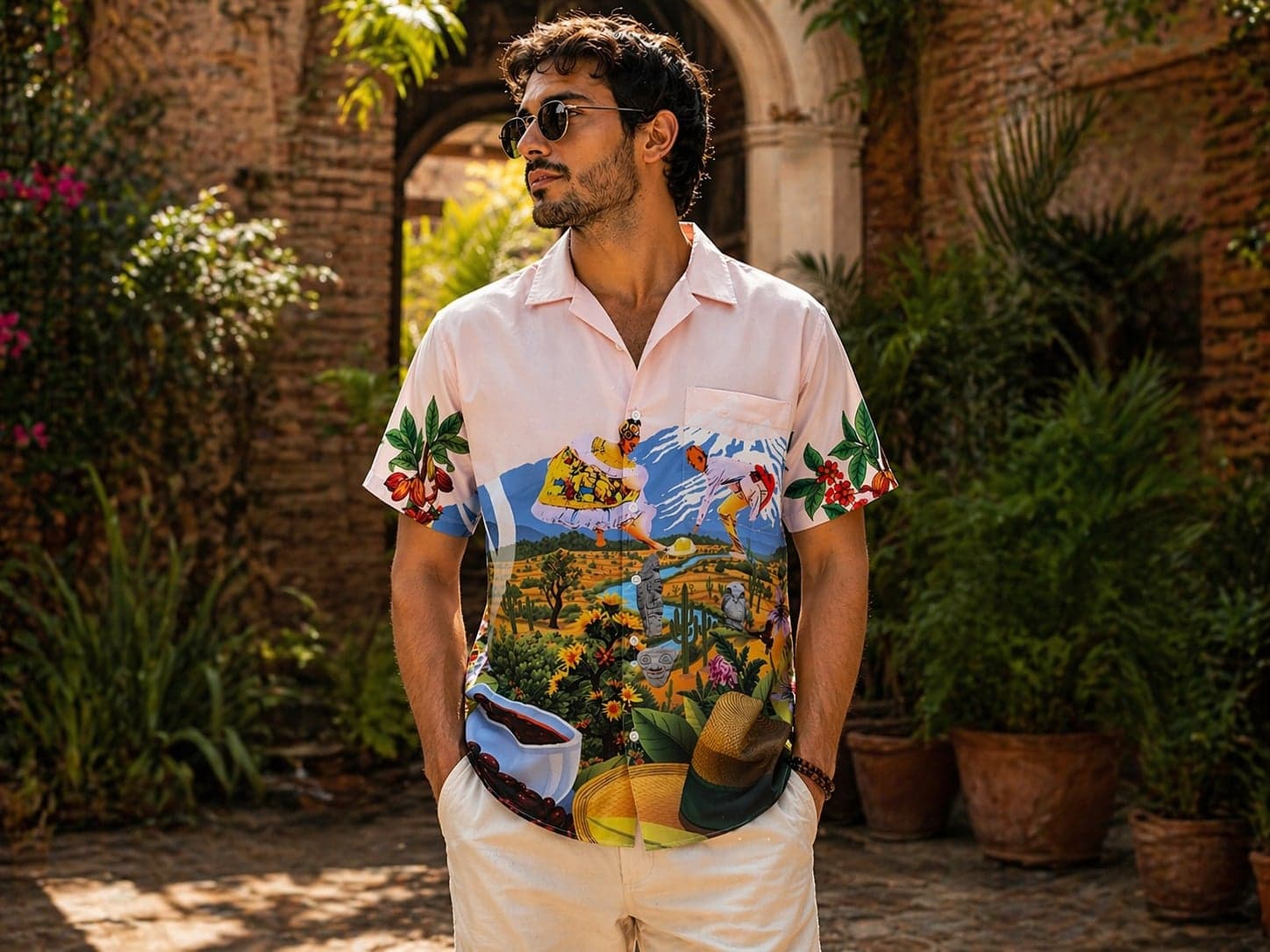 Camisa hombre con estampado Tierra de Contrastes — paisajes del Huila