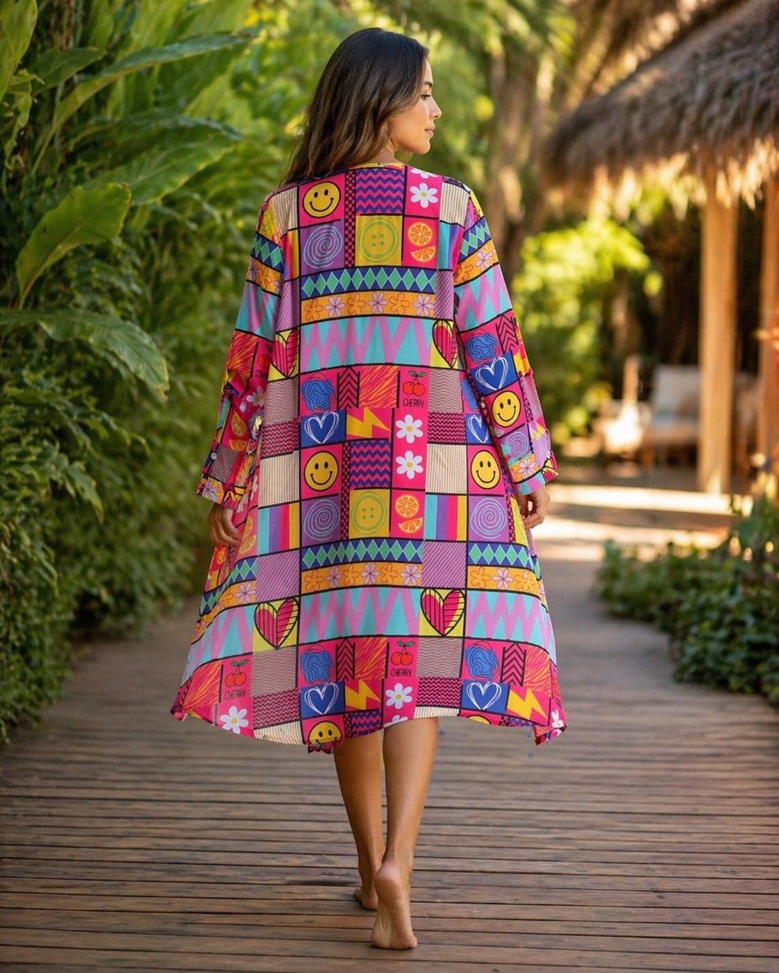 Kimono largo con estampado patchwork colorido TROPIpop — foto 3 de 5