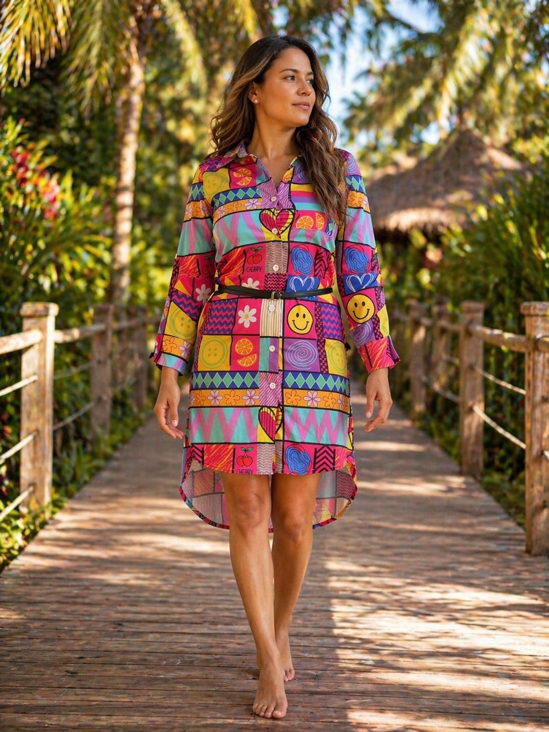 Kimono largo con estampado patchwork colorido TROPIpop — foto 4 de 5